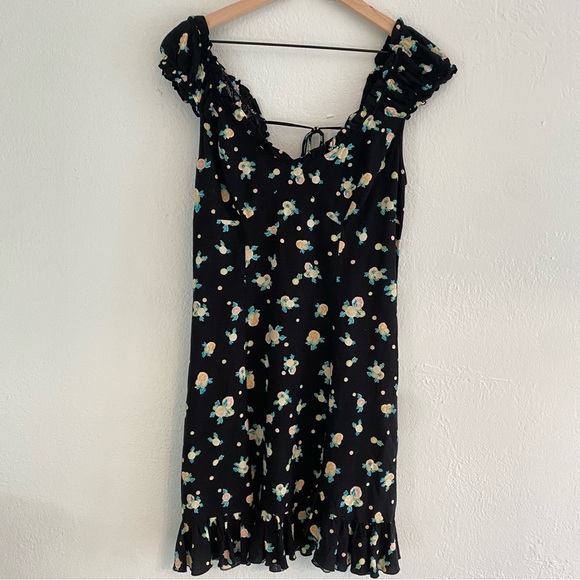 Free People Black Mini Dress with Sweetheart Neckline and Flutter Sleeves - Picture 2 of 9